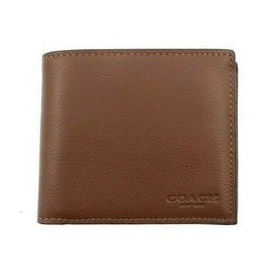 Coach F74991 Men's Compact ID Wallet Dark Saddle Sport Calf Leather NWT $178
